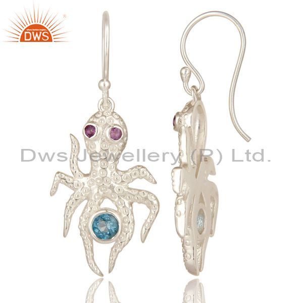 Suppliers Amethyst And Blue Topaz Gemstone Sterling Silver octopus Dangle Earrings