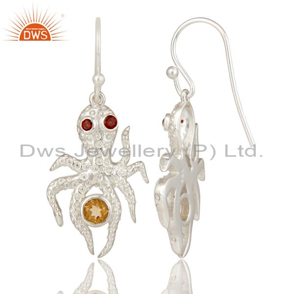 Suppliers Citrine and Garnet Gemstone Sterling Silver Octopus Dangle Earrings