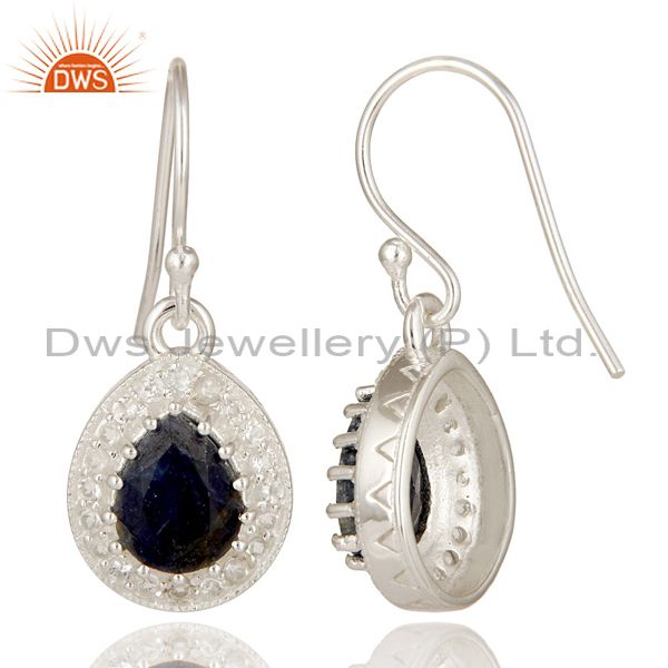 Suppliers Blue Sapphire And White Topaz Sterling Silver Gemstone Teardrop Earrings