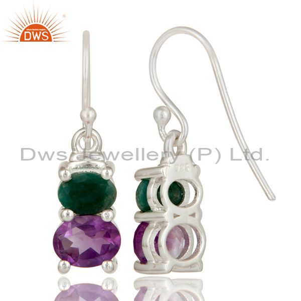 Suppliers 925 Sterling Silver Amethyst And Emerald Prong Set Gemstone Dangle Earrings