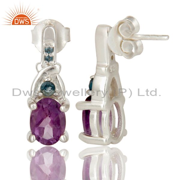 Suppliers 925 Sterling Silver Amethyst and London Blue Topaz Post Stud Earrings