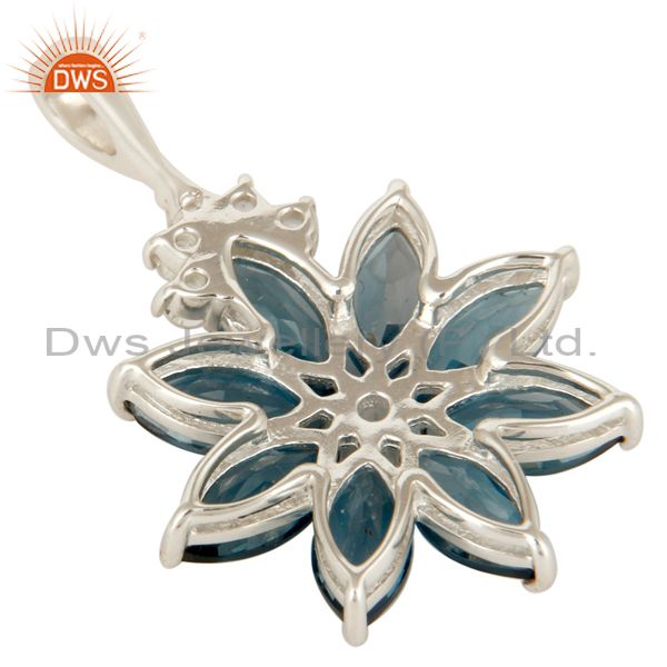 Suppliers 925 Sterling Silver London Blue Topaz Flower Cluster Pendant With White Topaz