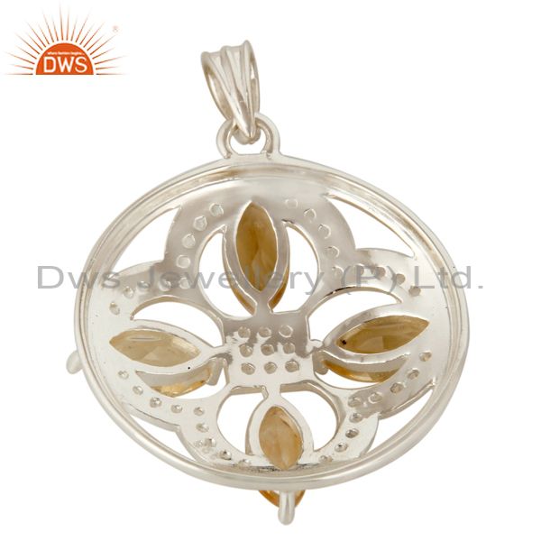 Suppliers Genuine Citrine And White Topaz 925 Sterling Silver Floral Designs Pendant