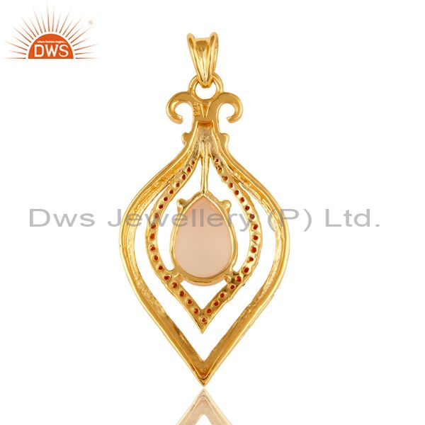 Suppliers Rose Quartz And Garnet Gemstone Sterling Silver Pendant - Yellow Gold Plated