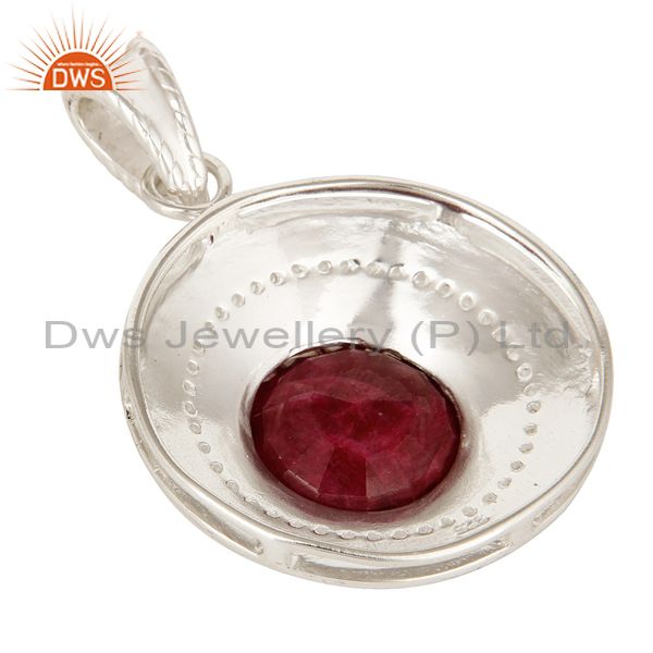 Suppliers 925 Sterling Silver Red Corundum And White Topaz Prong Set Circle Pendant