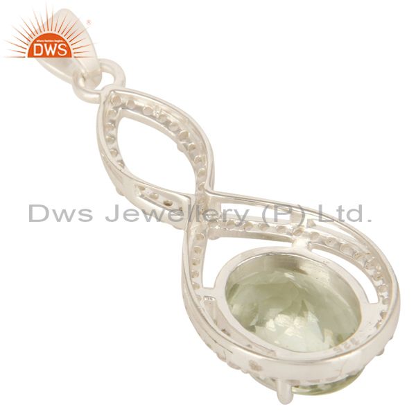 Suppliers 925 Sterling Silver Natural Green Amethyst With White Topaz Infinity Pendant