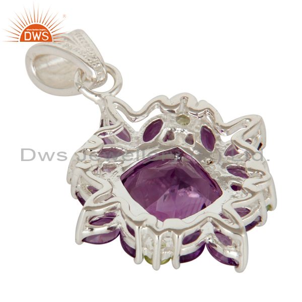 Suppliers Amethyst And Peridot Sterling Silver Prong Set Gemstone Flower Pendant