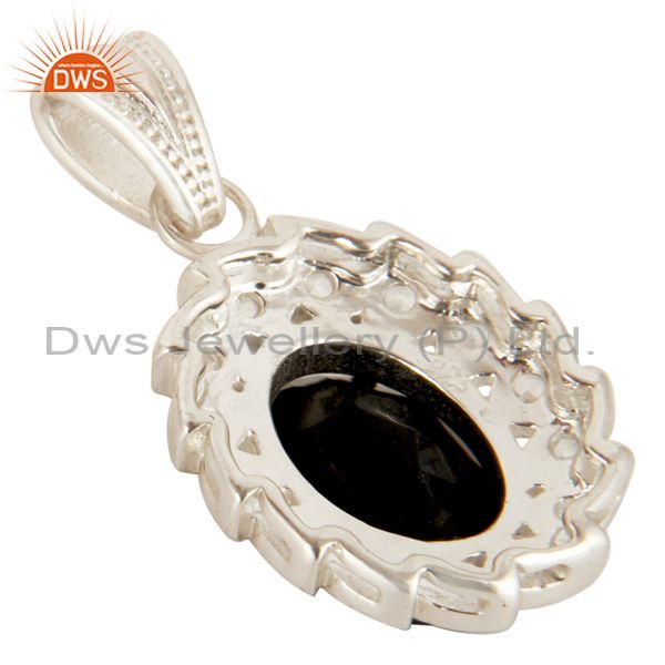 Suppliers 925 Sterling Silver Black Onyx And White Topaz Gemstone Floral Designer Pendant