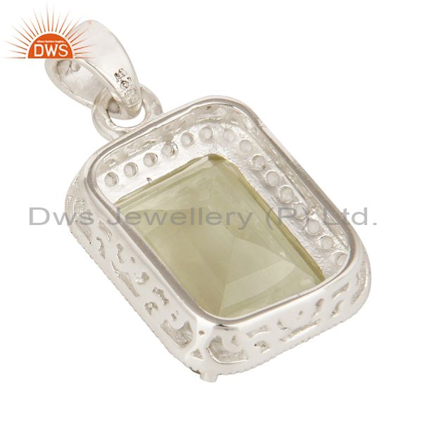 Suppliers Green Amethyst Gemstone 925 Sterling Silver Prong Set Pendant With White Topaz
