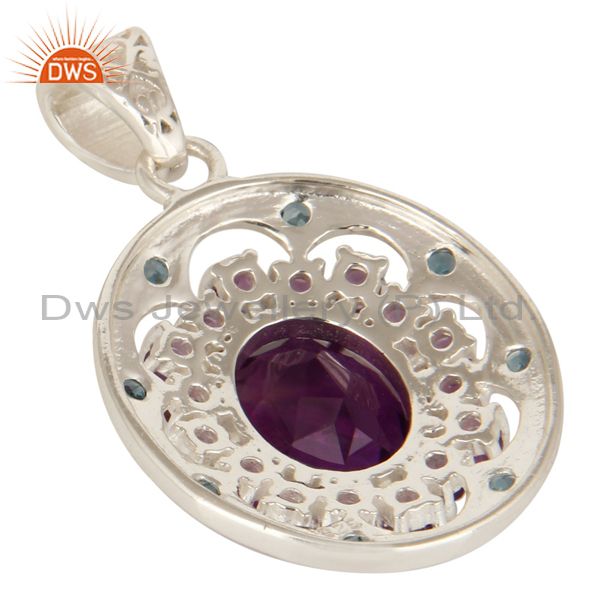 Suppliers Natural Amethyst And Blue Topaz Gemstone Solid Sterling Silver Cluster Pendant