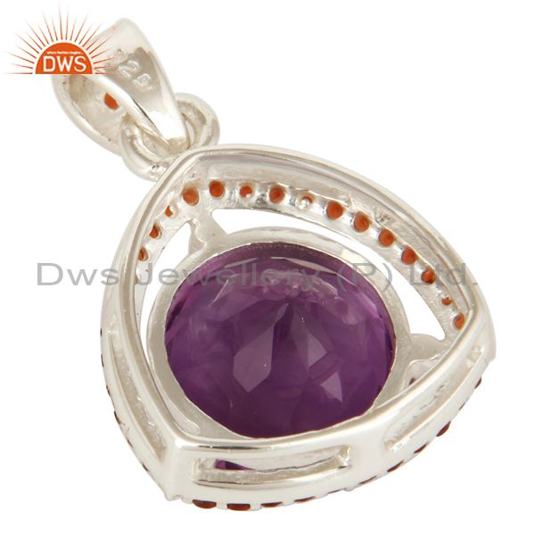 Suppliers 925 Sterling Silver Amethyst 12mm Round And Garnet Prong Set Gemstone Pendant