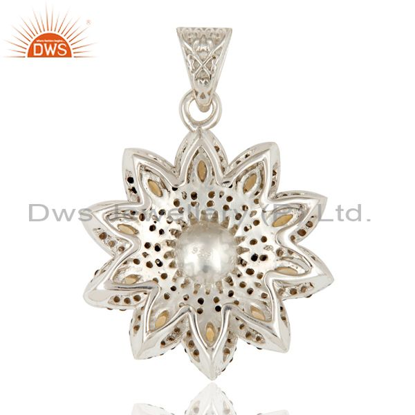 Suppliers Natural Citrine Smokey And White Pearl Sterling Silver Flower Design Pendant