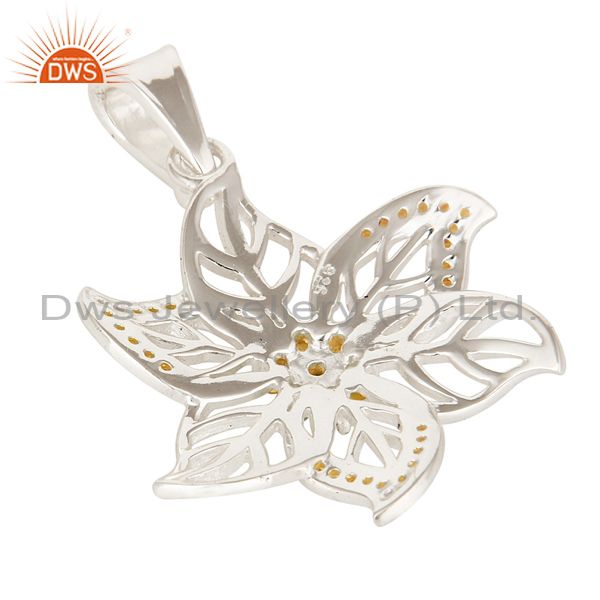 Suppliers Solid Sterling Silver Citrine Gemstone Floral Designer Pendant Jewelry