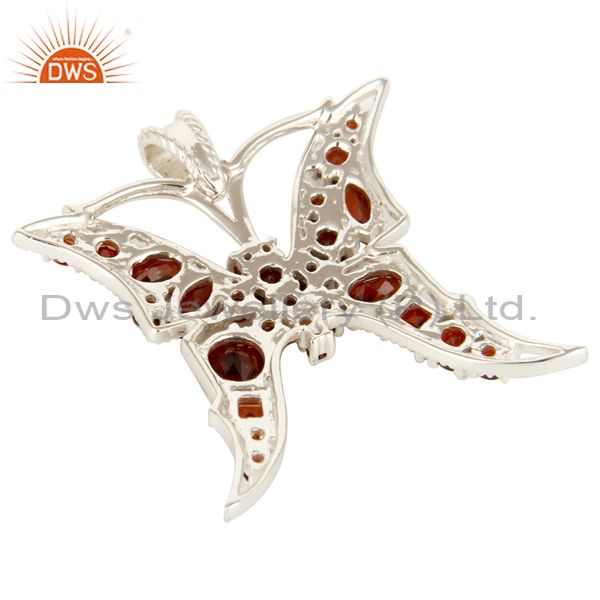 Suppliers 925 Sterling Silver Natural Garnet Gemstone Butterfly Cluster Pendant
