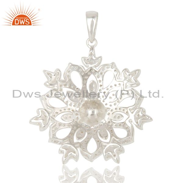 Suppliers Pearl and White Topaz Sterling Silver Designer Flower Pendant Fine Jewelry