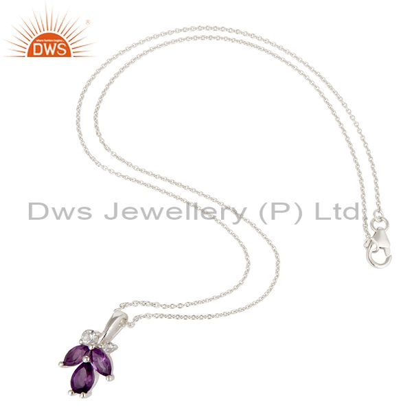 Suppliers Amethyst and White Topaz Natural Gemstone Sterling Silver Pendant with Chain