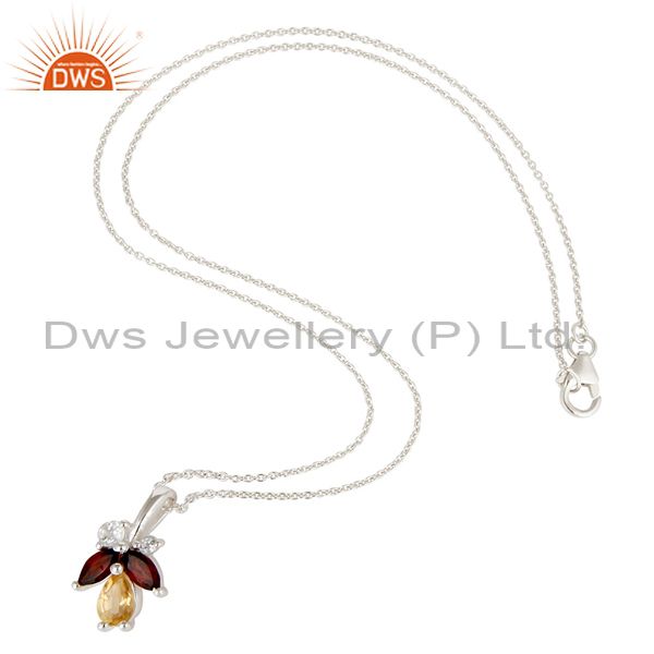 Suppliers Natural Citrine, Garnet & White Topaz 925 Sterling Silver Chain Pendant Necklace