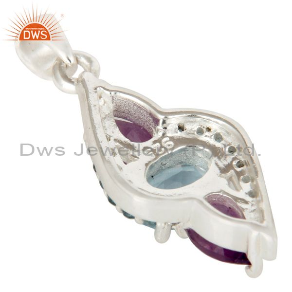 Suppliers Natural Amethyst And Blue Topaz Sterling Silver Fine Gemstone Pendant Jewelry