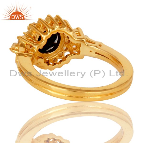 Suppliers 18K Yellow Gold Plated Sterling Silver White Topaz And Black Onyx Solitaire Ring