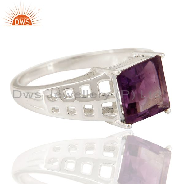 Natural Amethyst Gemstone Square Cut Sterling Silver Ring