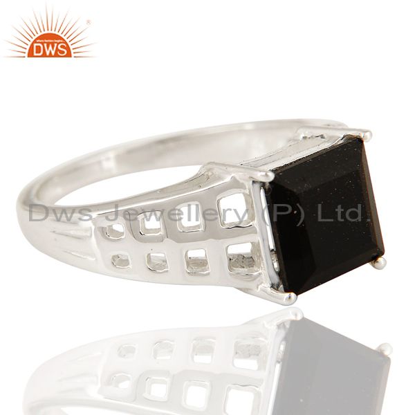Natural Black Onyx Gemstone Square Cut Sterling Silver Ring