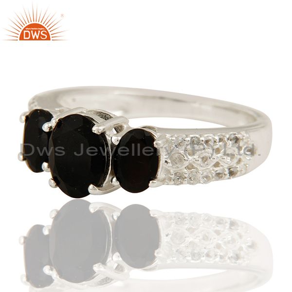 Natural Black Onyx And White Topaz Sterling Silver Ring