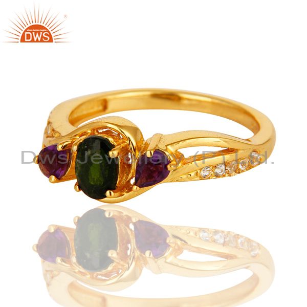 Suppliers Chrome Diopside, Amethyst And Round White Topaz 14K GOld On Sterling Silver Ring