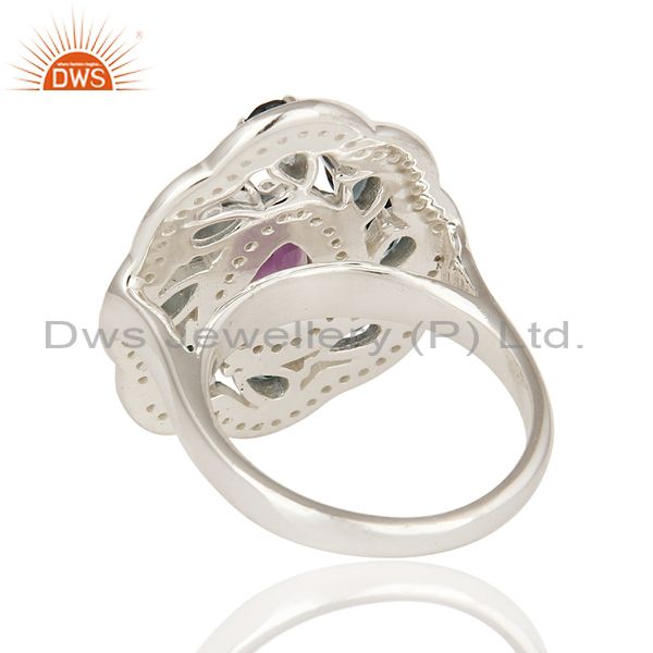 Suppliers Natural Amethyst And Blue Topaz 925 Sterling Silver Cocktail Ring With Peridot