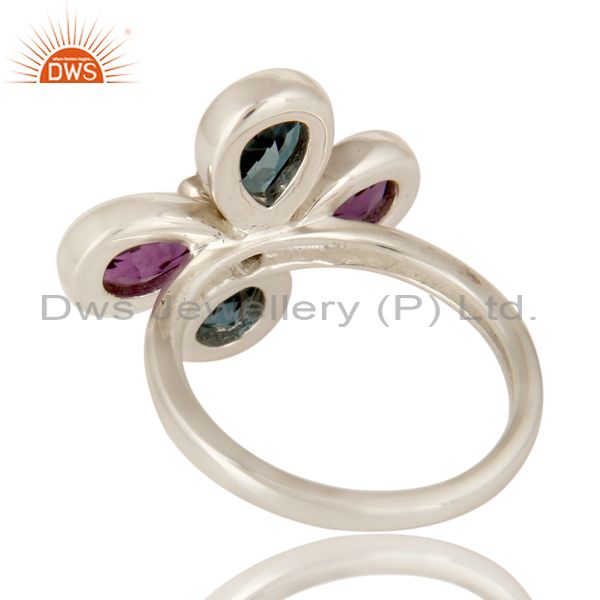 Suppliers 925 Sterling Silver London Blue Topaz And Amethyst Flower Cocktail Ring