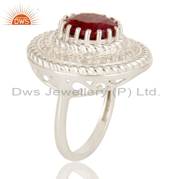 Suppliers 925 Sterling Silver Dyed Ruby And White Topaz Gemstone Cocktail Ring