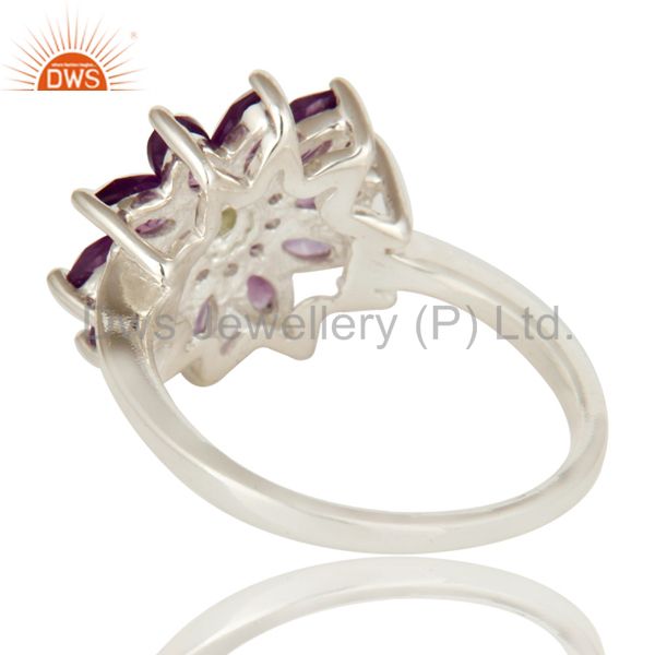Exporter 925 Sterling Silver Amethyst And Peridot Gemstone Flower Cocktail Ring