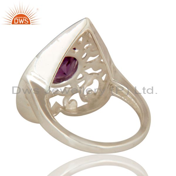 Suppliers Natural Amethyst Round Cut Gemstone Sterling Silver Heart Design Cocktail Ring