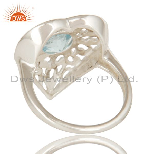 Suppliers High Polish Sterling Silver Blue Topaz Gemstone Heart Design Cocktail Ring