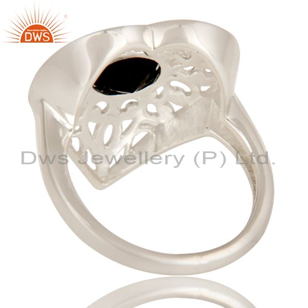 Suppliers Natural Black Onyx High Quality Sterling Silver Heart Design Cocktail Ring