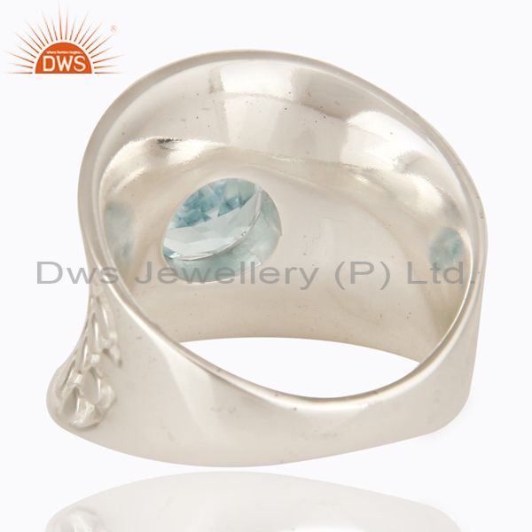 925 Sterling Silver Blue Topaz Gemstone Prong Set Dome Ring