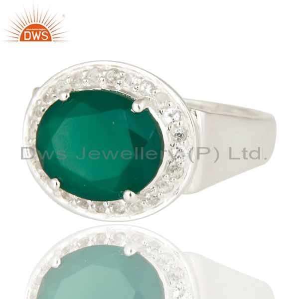 Exporter 925 Sterling Silver Green Onyx And White Topaz Solitaire Ring