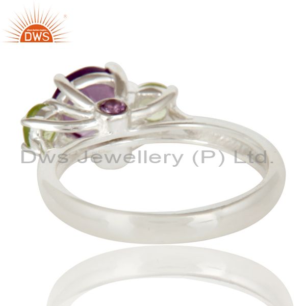 Suppliers 925 Sterling Silver Amethyst And Peridot Three Gemstone Cluster Ring
