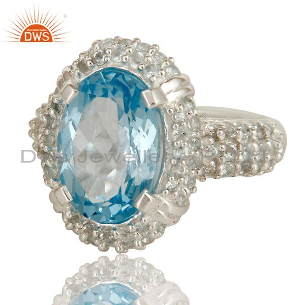 Exporter 925 Sterling Silver Natural Sky Blue Topaz Gemstone Solitaire Halo Ring