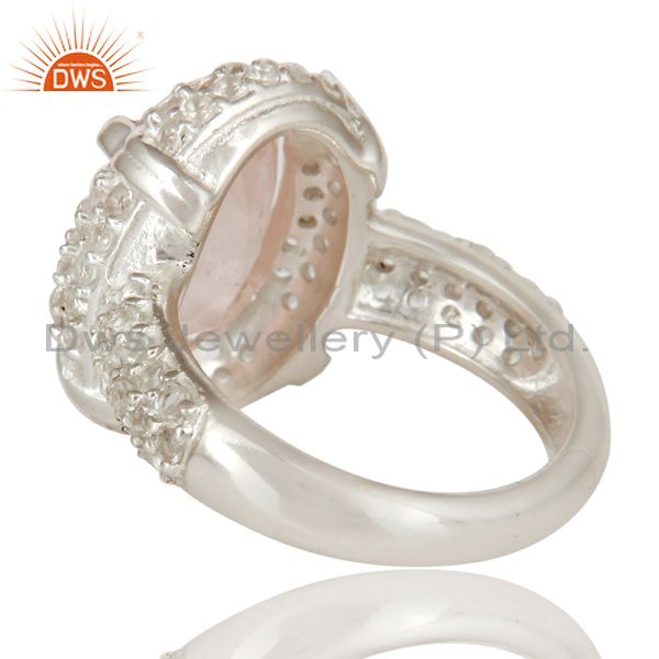 Suppliers 925 Sterling Silver Rose Quartz And White Topaz Halo Style Statement Ring