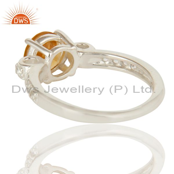 Suppliers Natural Citrine And White Topaz 925 Sterling Silver Halo Inspired Solitaire Ring