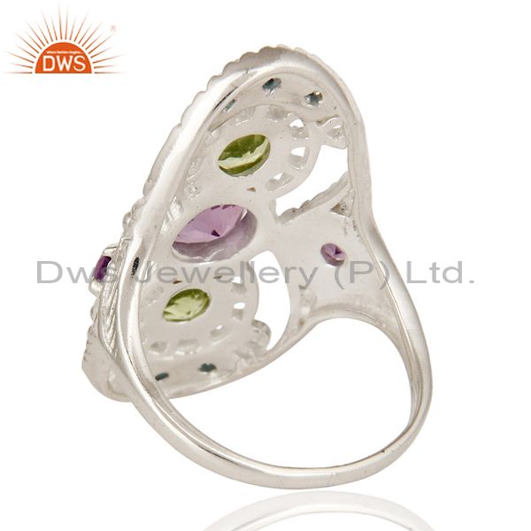 Suppliers 925 Sterling Silver Amethyst, Blue Topaz And Peridot Cluster Statement Ring