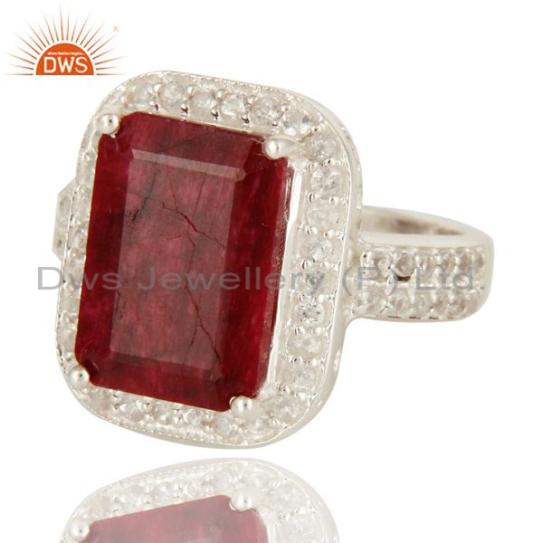Exporter Prong Set Dyed Ruby Red Corundum And White Topaz Sterling Silver Cocktail Ring