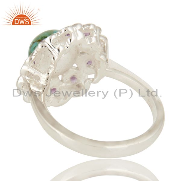 Suppliers 925 Sterling Silver Amethyst And Turquoise Gemstone Designer Cocktail Ring