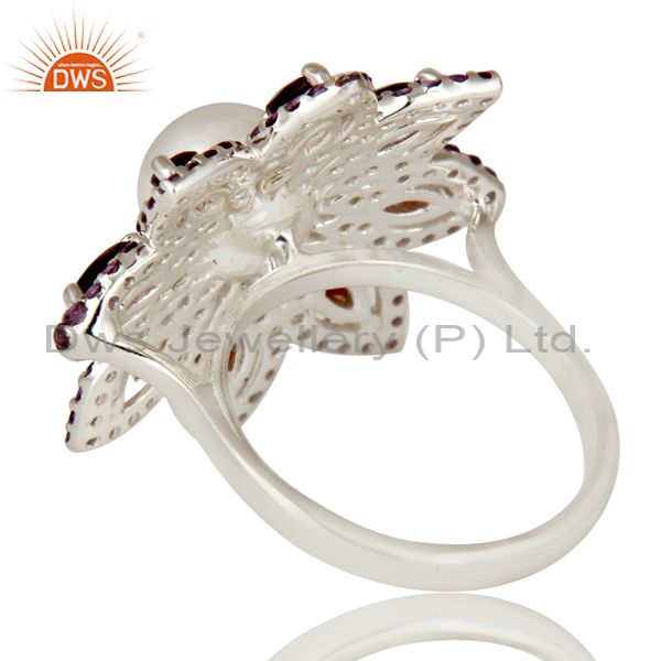 Suppliers Pearl, Amethyst and Garnet Sterling Silver Flower Design Cocktail Ring