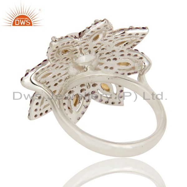 Suppliers Pearl, Amethyst and Citrine Sterling Silver Flower Design Cocktail Ring