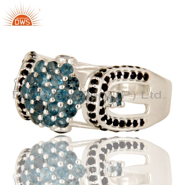 Suppliers 925 Sterling Silver London Blue Topaz And Black Spinel Cluster Cocktail Ring