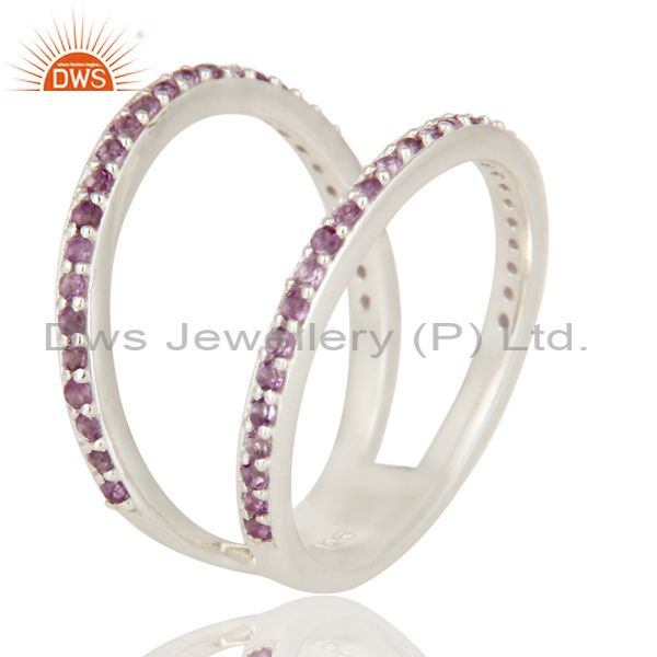 Exporter Natural Amethyst Gemstone 925 Sterling Silver Double Stacking Ring