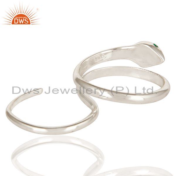 Suppliers Emerald Gemstone High Polished Sterling Silver Two Finger Snake Adjustable Ring
