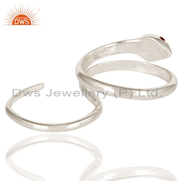 Suppliers Garnet Gemstone High Polished Sterling Silver Two Finger Adjustable Snake Ring