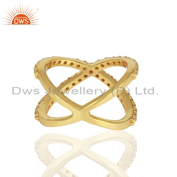 Exporter Criss Cross Gold Plated 925 Silver White Topaz X Ring Manufacturer